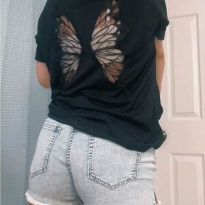 Black Butterfly Cutout Women's Top